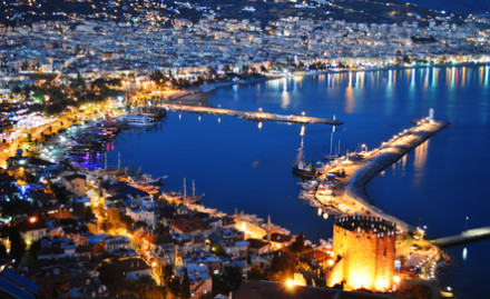 View of Alanya harbor from Alanya peninsula. Turkish Riviera